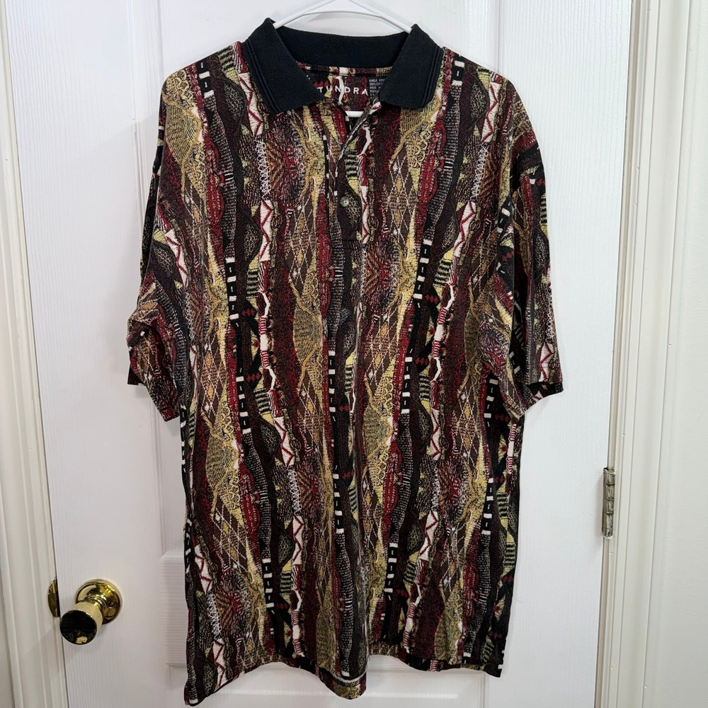 Vintage Tundra abstract multicolor‎ soft knit collared casual polo shirt large